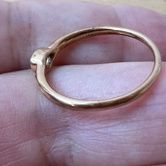 VINTAGE 14K YELLOW GOLD PEAR CUT BLUE TOPAZ DIAMOND BAND RING STACKABLE SLEEK - Picture 8 of 16